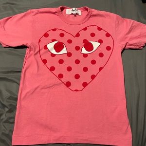 Comme Des Garçons Play Polkadot Logo T-shirt in Pink Small